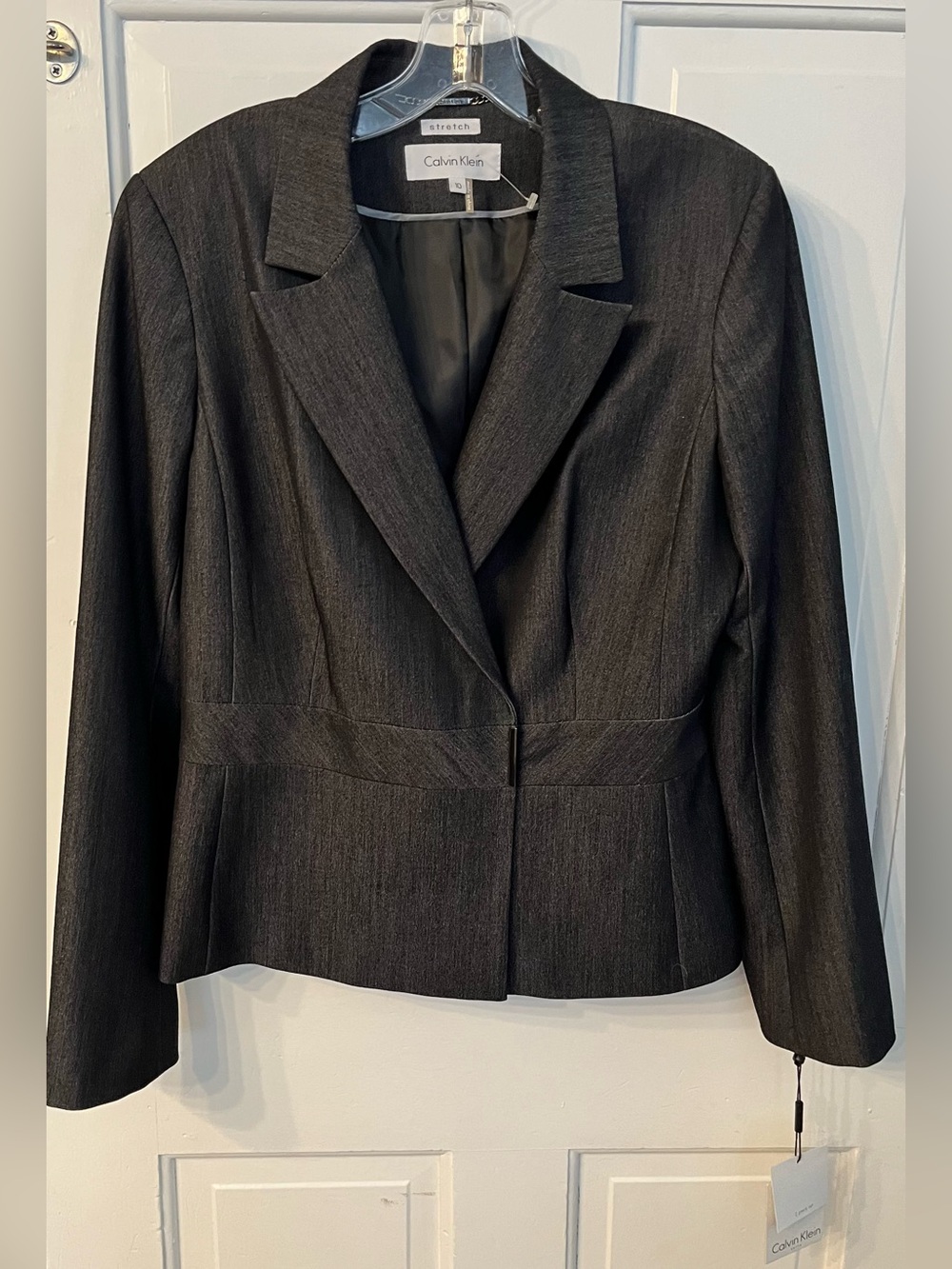 Calvin Klein Blazer Dark Gray Pinstripe Stretch Knit size 10 NWT